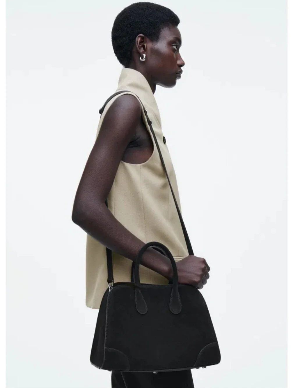 COS Mini Studio Bowling Suede Bag in Black